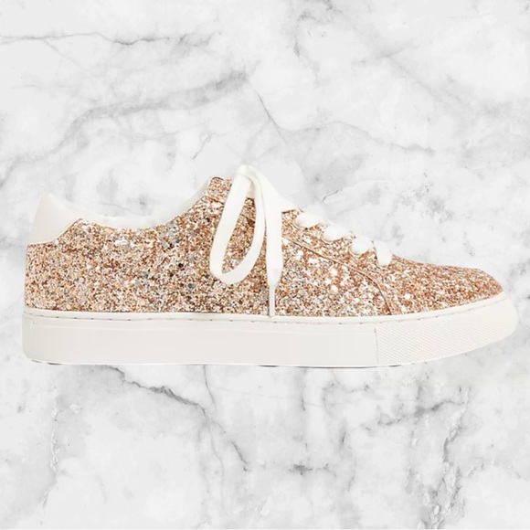 🆕J. Crew Gold Sneakers with Glittery Upper and Casual Lace-Up Design - Picture 4 of 14
